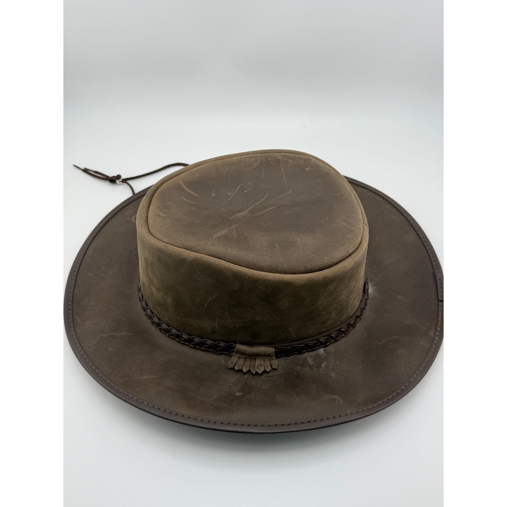 American Outback Bravo Brown Leather Western Outback Hat XXL Made in USA